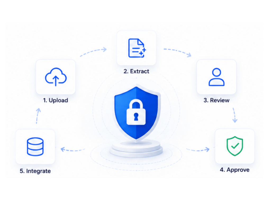 Secure document processing workflow with AI review and validation